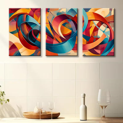 3pcs The Spinning Ribbon Illustration Wall Art Set Canvas Framed 40x60cm - High Quality Print 100% Australian Made Wall Canvas Ready to Hang