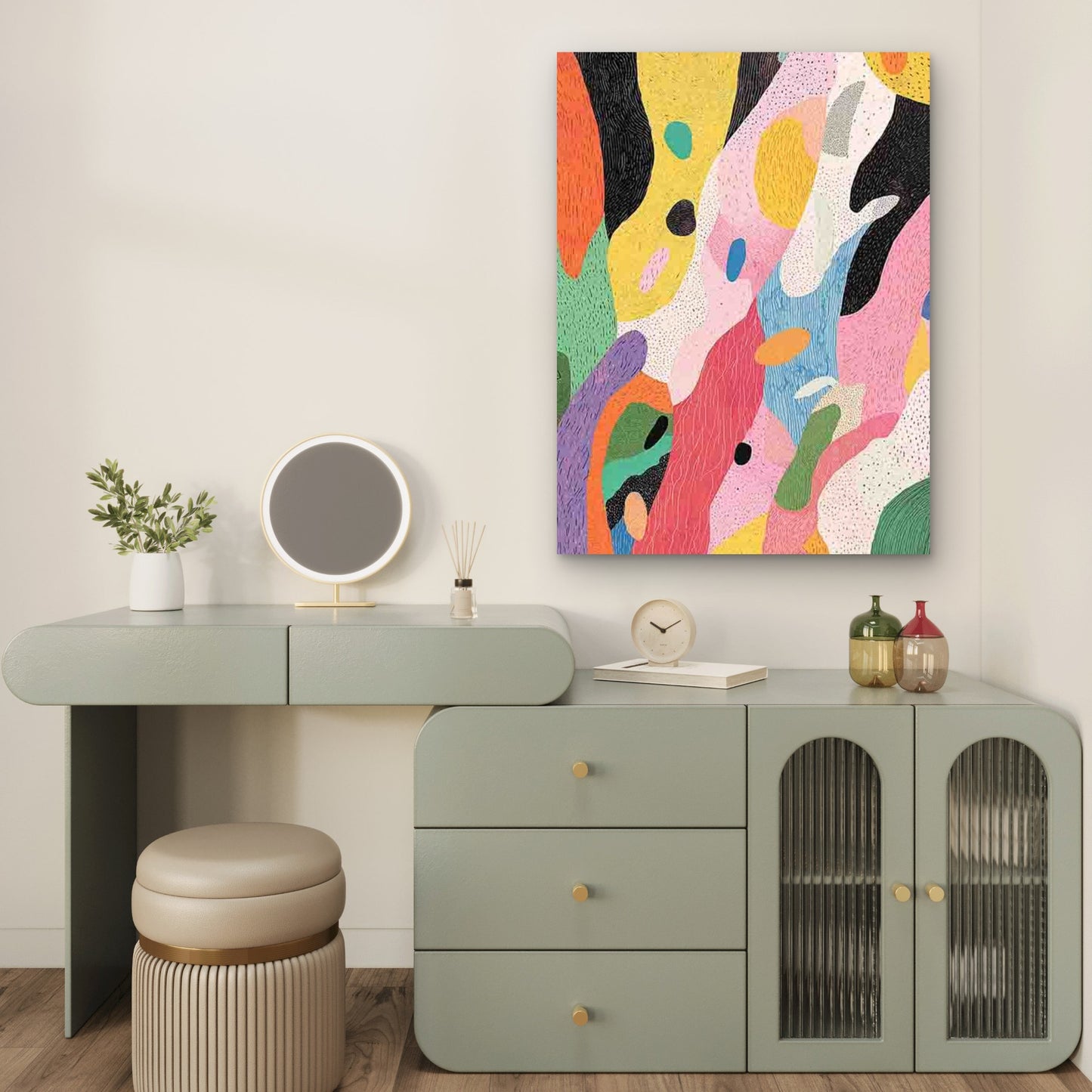 Colorful Geometric Design with Carrots & Vegetables 60x90cm Metal Print Ready to Hang