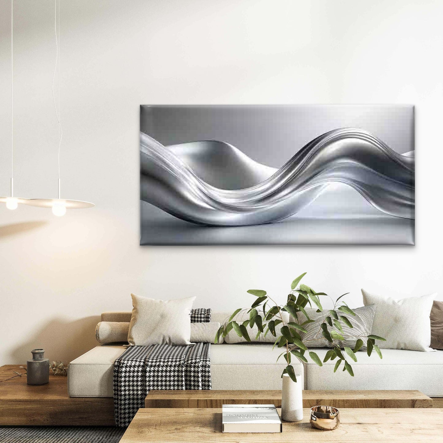 Metallic Wave Abstract Wall Art Canvas Office Home Room Framed 120x60cm - Bella Home Decor