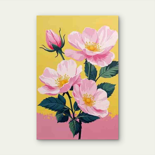 Pink Rose on Yellow Background Retro 60x90cm Metal Print Ready to Hang