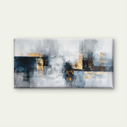 Navy Grey Gold Cityscape Wall Art Canvas Office Home Room Framed 120x60cm