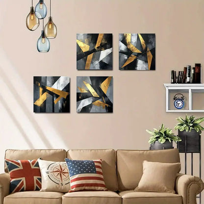 4pcs Golden Black And White Oil Picture Wall Art Canvas Framed - Bella Home Decor