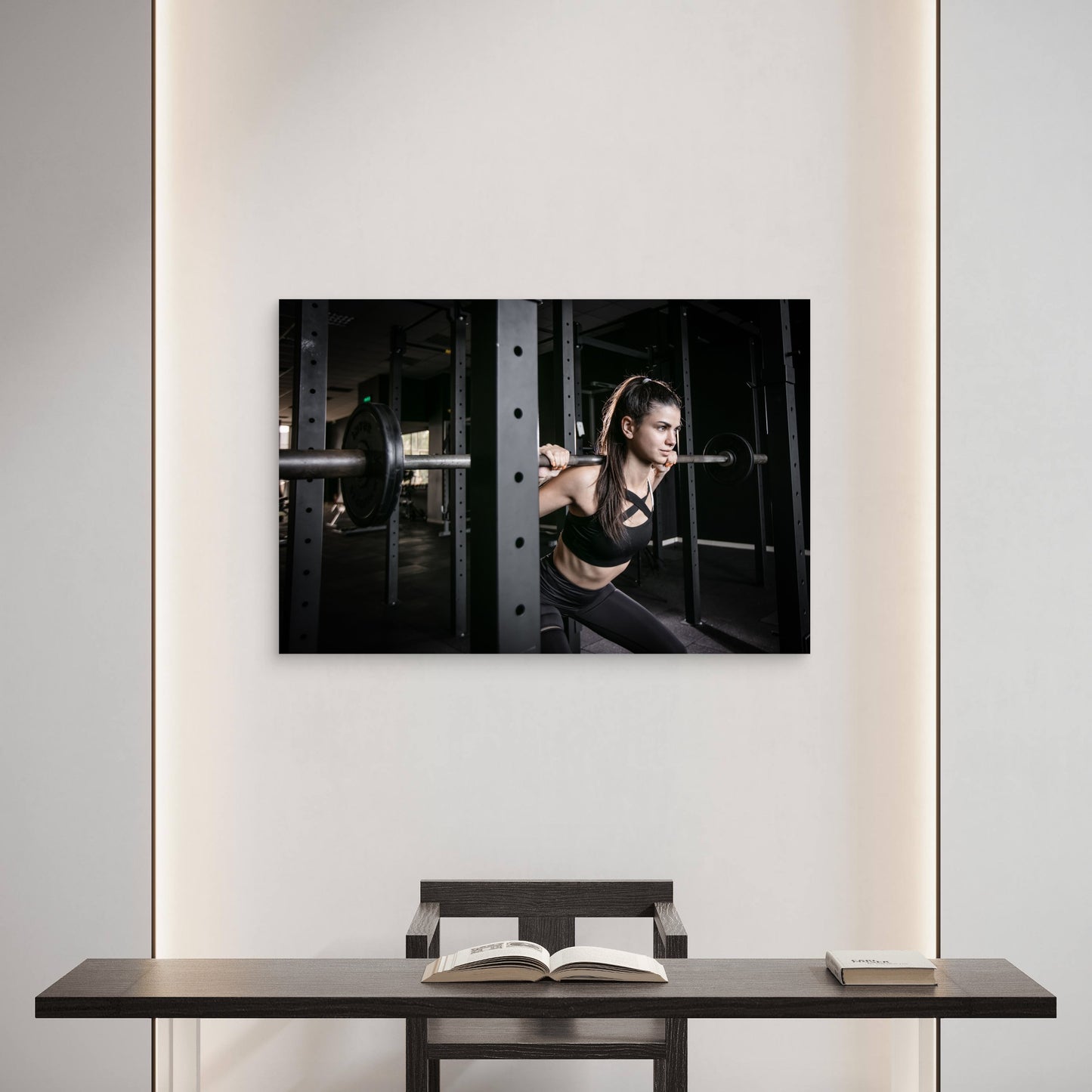 Female Athlete Squatting Barbell Heavy Weight Gym Fitness Workout 5mm thick Plastic Poster Ready to Hang 90x60cm