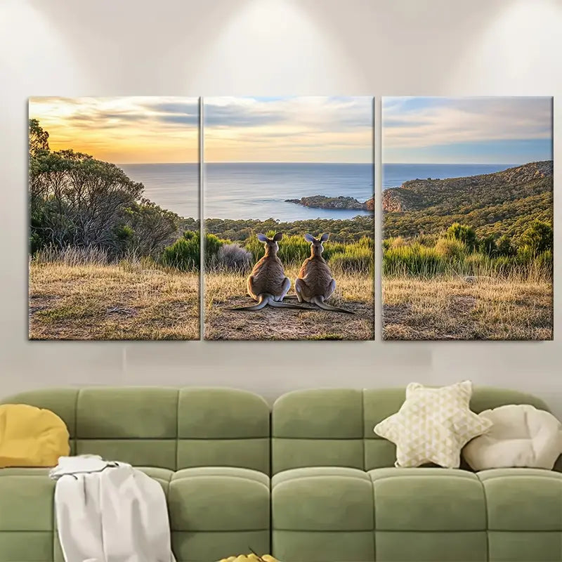 3pcs Kangaroo Island Sunset Coastal Australia Wall Art Set Canvas Framed 60x90cm - High Quality Print 100% Australian Made Wall Canvas Ready to Hang - Bella Home Decor