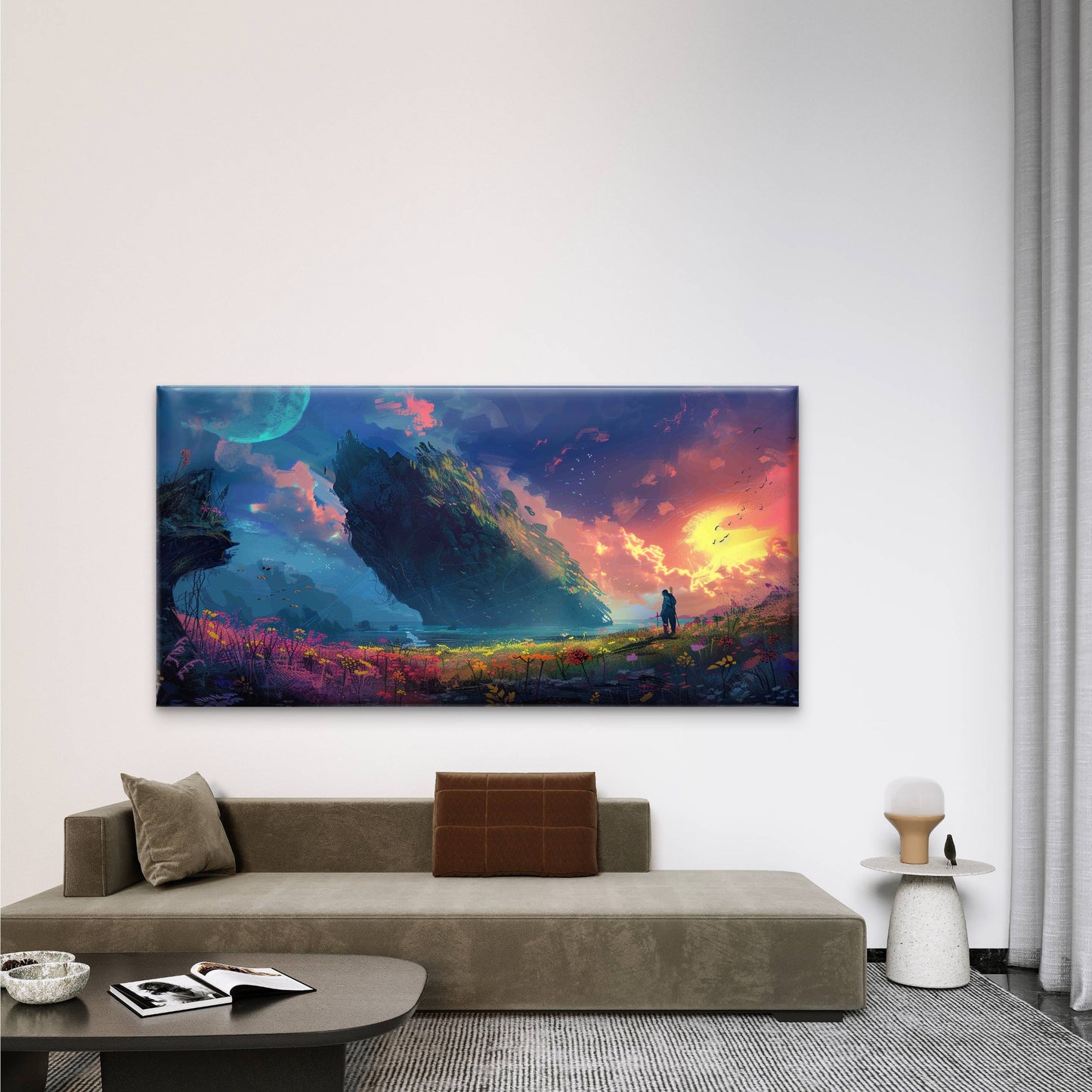 Figure Gazing At The Floating Wall Art Canvas Office Home Room Framed 120x60cm