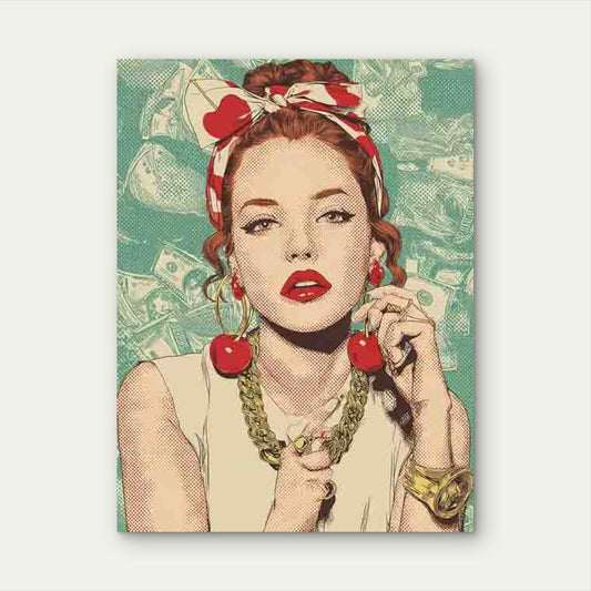 Cherry & Lips Design with Redhead Woman 60x90cm Metal Print Ready to Hang