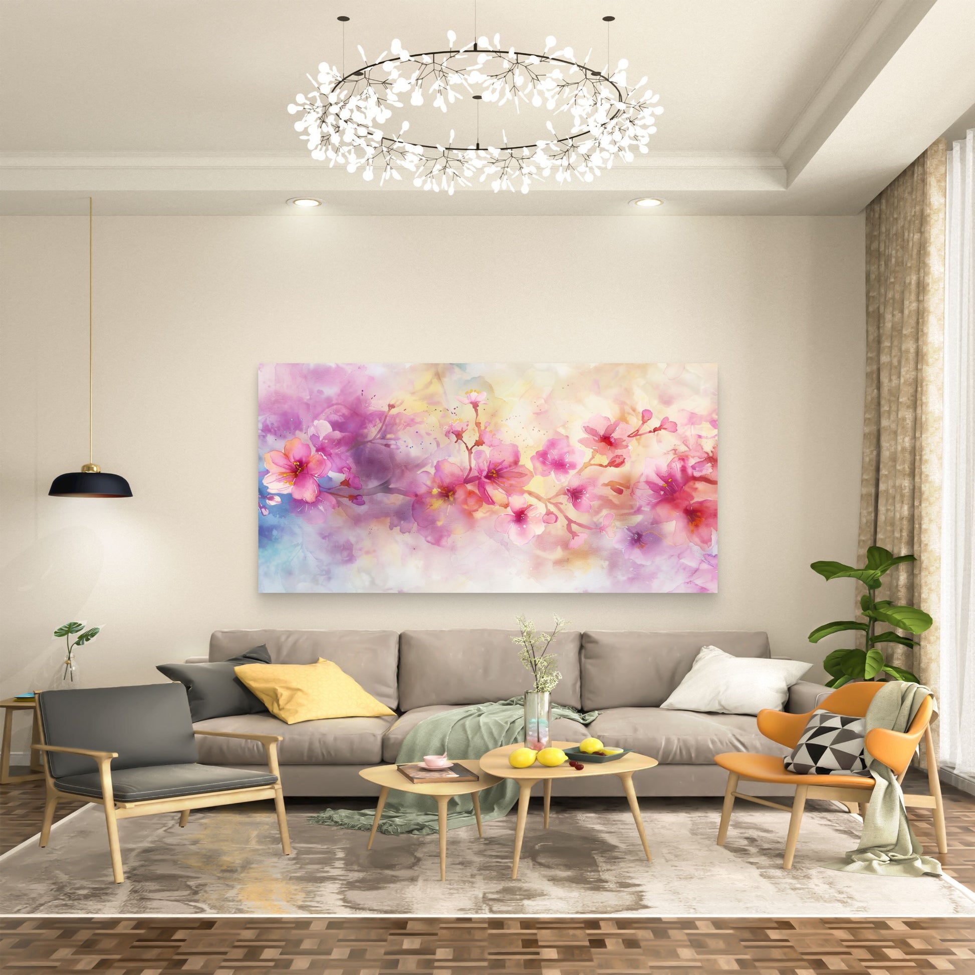 Radiant Pink Watercolor Petals Wall Art Canvas Office Home Room Framed 120x60cm - Bella Home Decor