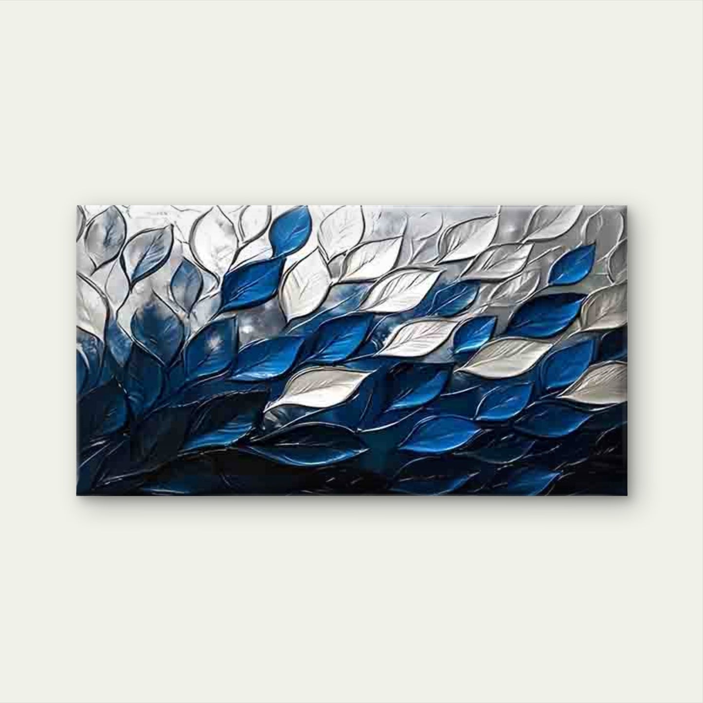 Blue and White Gradient Leaves Wall Art Canvas Office Home Room Framed 120x60cm - Bella Home Decor
