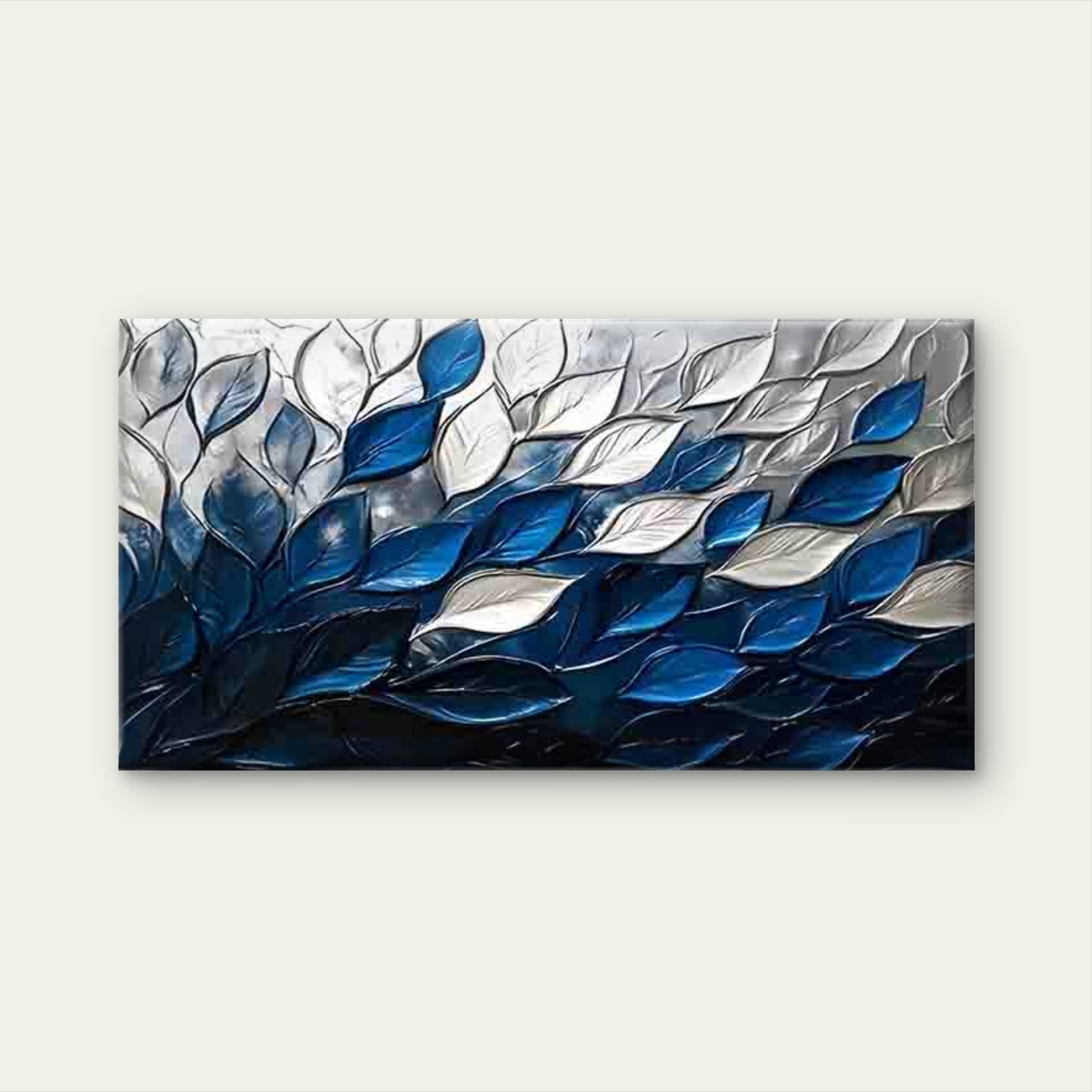 Blue and White Gradient Leaves Wall Art Canvas Office Home Room Framed 120x60cm - Bella Home Decor