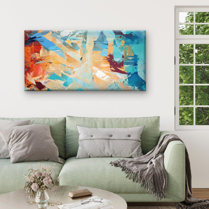 Teal Orange Blue Splash Pattern Wall Art Canvas Office Home Room Framed 120x60cm