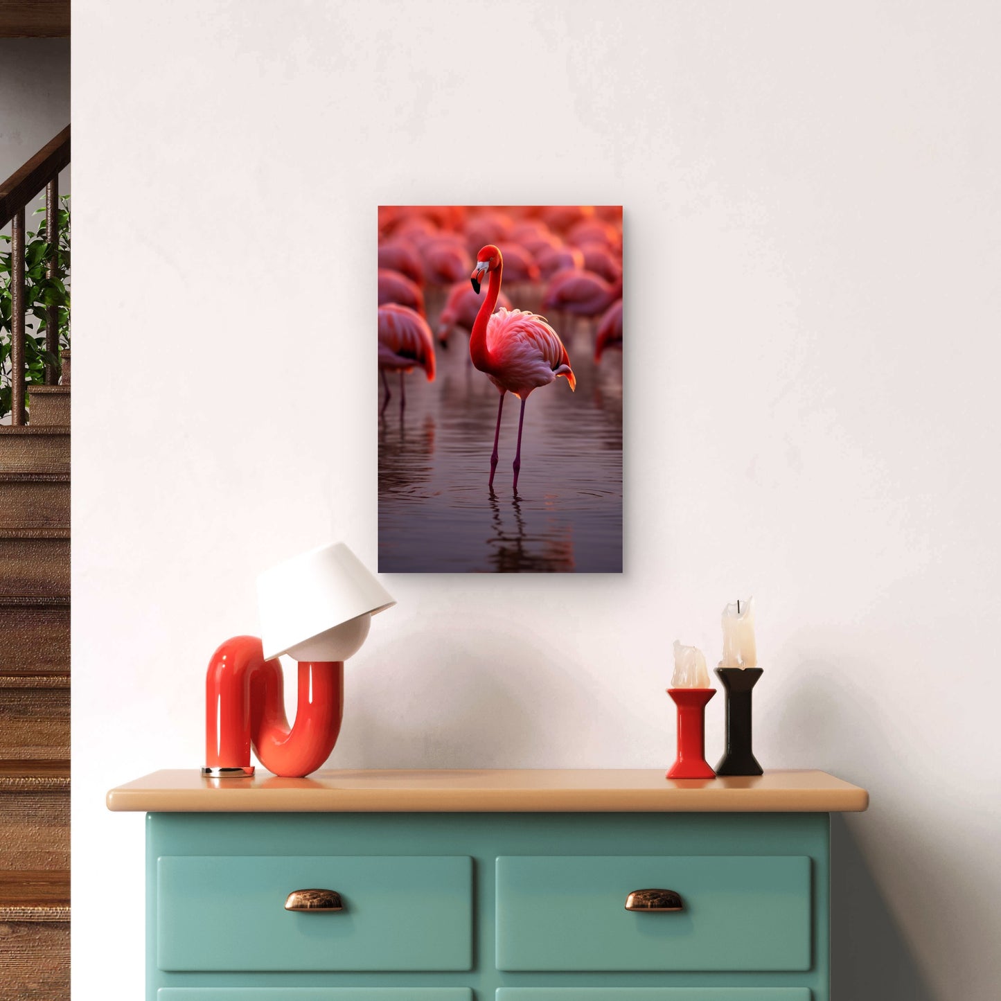 Beautiful Flamingos Lake 60x90cm Metal Print Ready to Hang