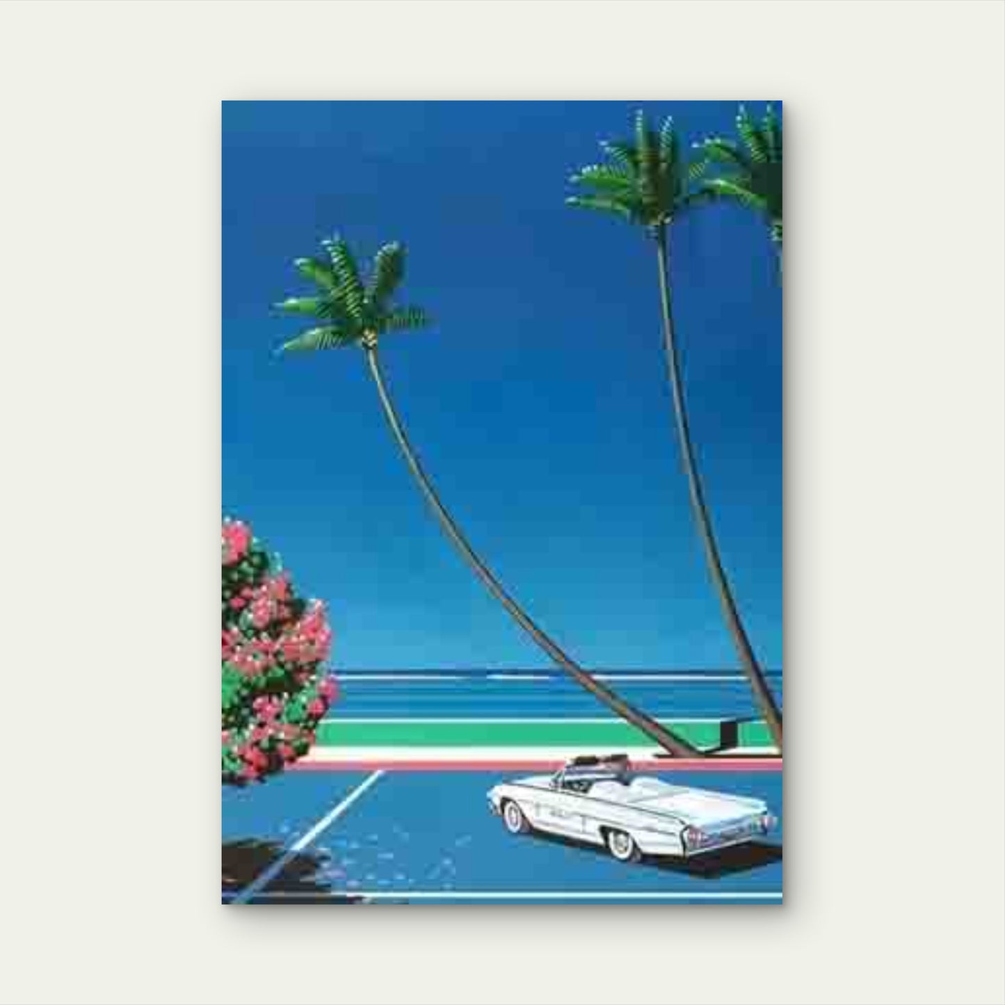 White Convertible with Palm Trees 60x90cm Metal Print Ready to Hang - Bella Home Decor