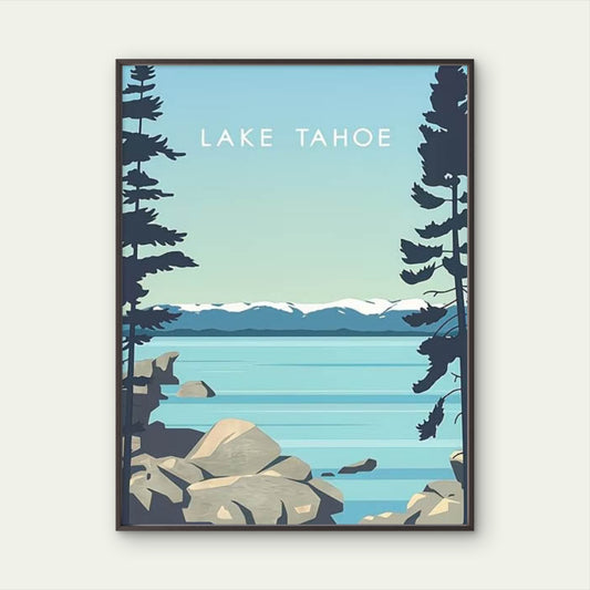 Serene Blue Waters of Lake Tahoe Travel Poster Print Wall Art