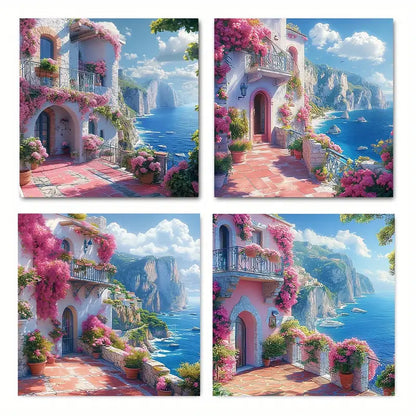 4pcs  Beautiful House for Restaurants  RB  Wall Art Canvas Framed