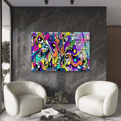 Abstract Graffiti Colorful Swirl Pop Art   Acrylic Glass Printing Wall Art Australian Made Quality