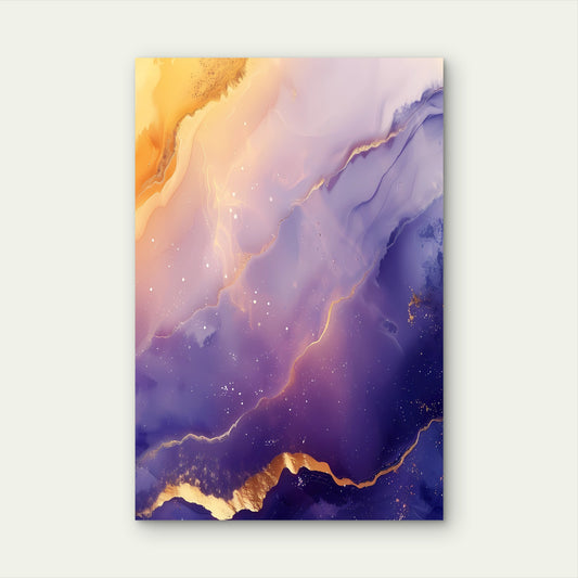 Abstract Nebula Gold Veins Purple Flow 40x60cm Metal Print Ready to Hang
