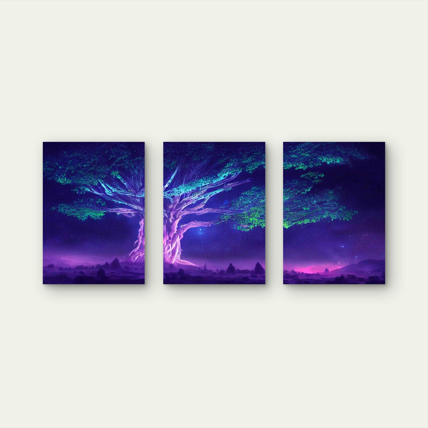 3pcs Bioluminescent Tree Of Dreams Metal Print Ready to Hang Art - Bella Home Decor