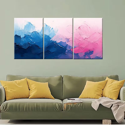 3pcs  Cool Pink Blue Textured Brush Stroke Metal Print Ready to Hang Art - Bella Home Decor