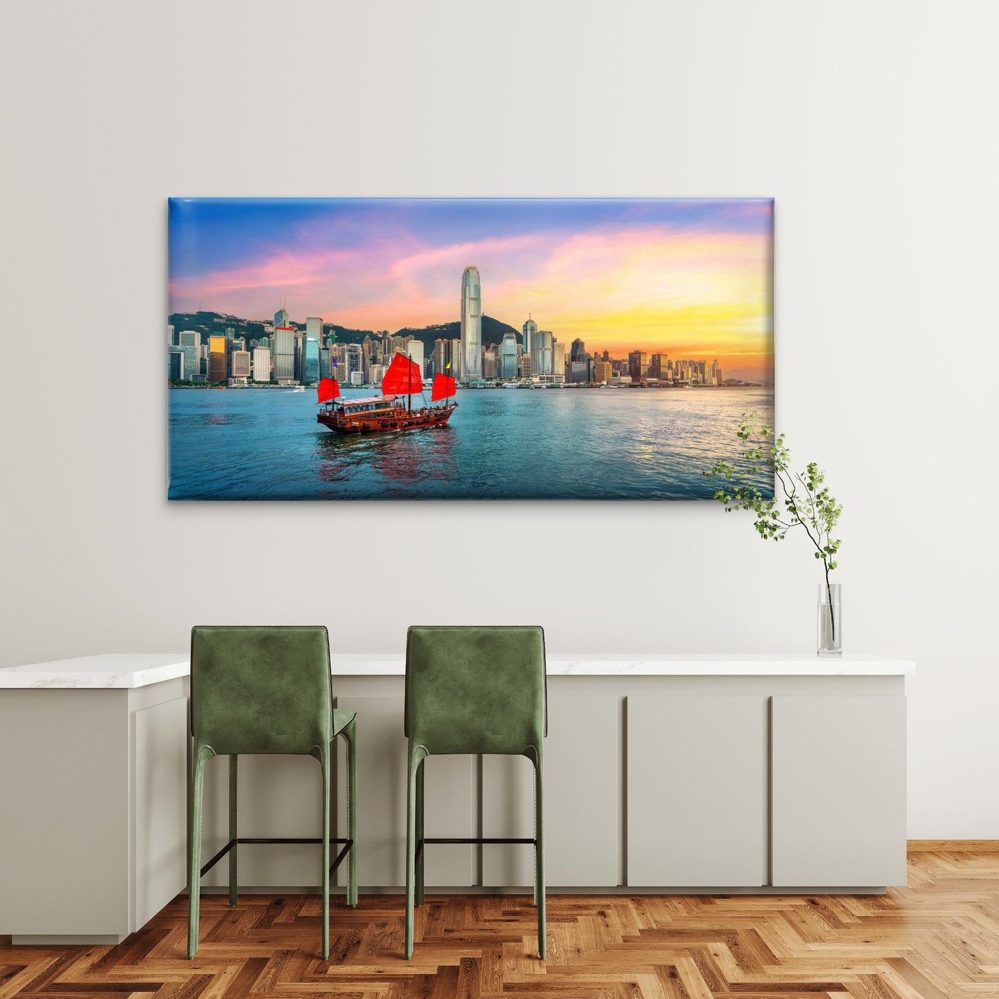 Hong Kong Harbour Sunset Wall Art Canvas Office Home Room Framed 120x60cm