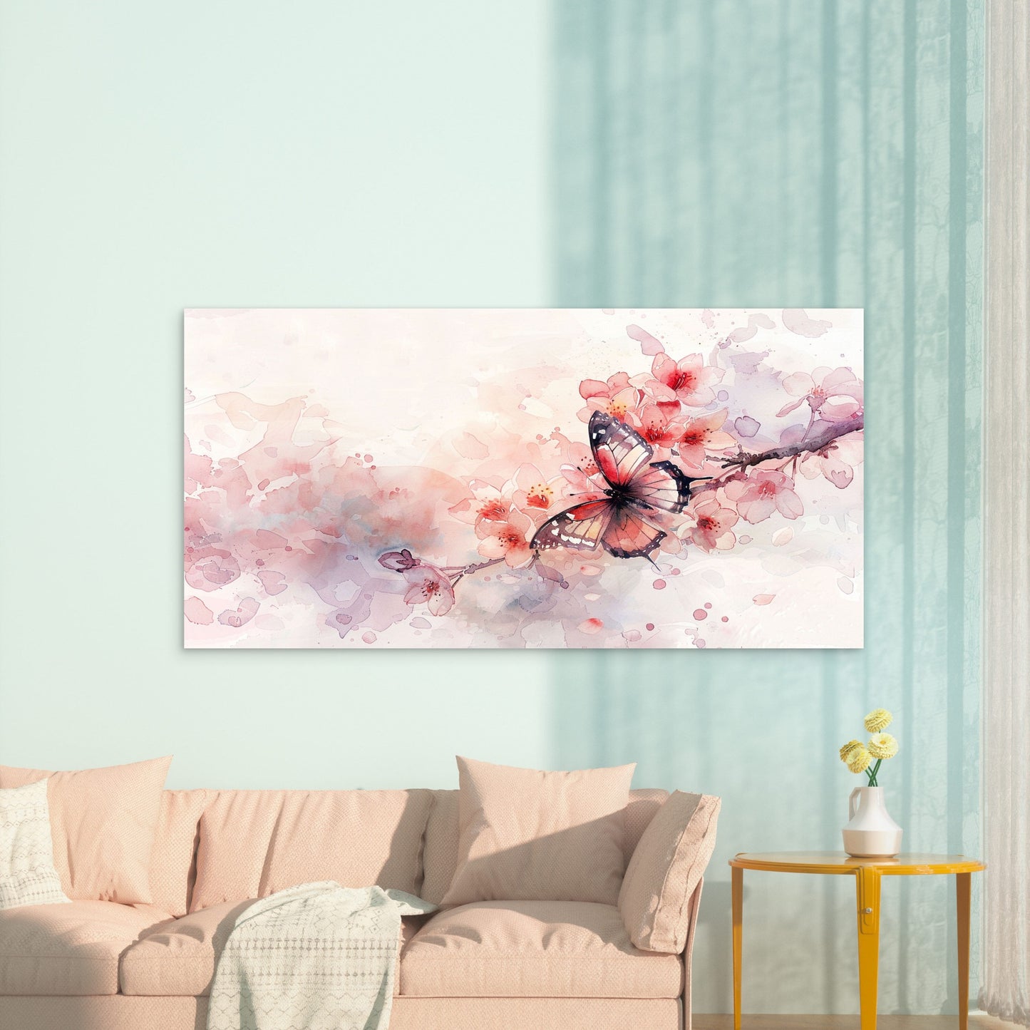 Butterfly On Blossom Branch Wall Art Canvas Office Home Room Framed 120x60cm