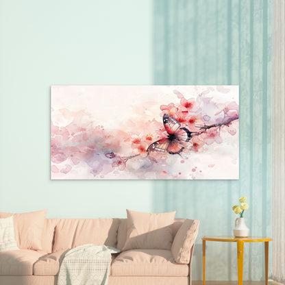 Butterfly On Blossom Branch Wall Art Canvas Office Home Room Framed 120x60cm