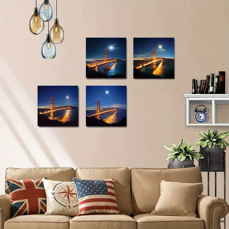 4pcs Golden Gate Bridg theme Wall Art Canvas Framed