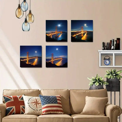4pcs Golden Gate Bridg theme Wall Art Canvas Framed