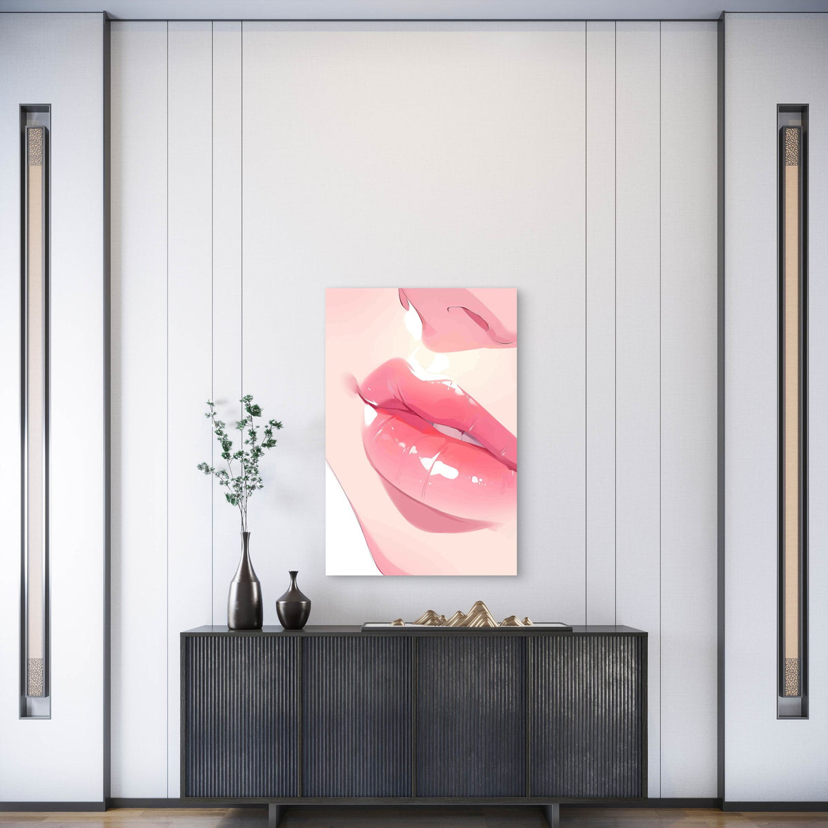A Woman Lips with Sparkling Lights Metal Print Ready to Hang