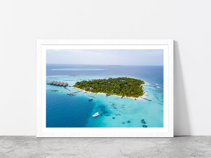 Palm Trees & Sandy Dream Beaches Glass Framed Wall Art, Ready to Hang Quality Print With White Border White