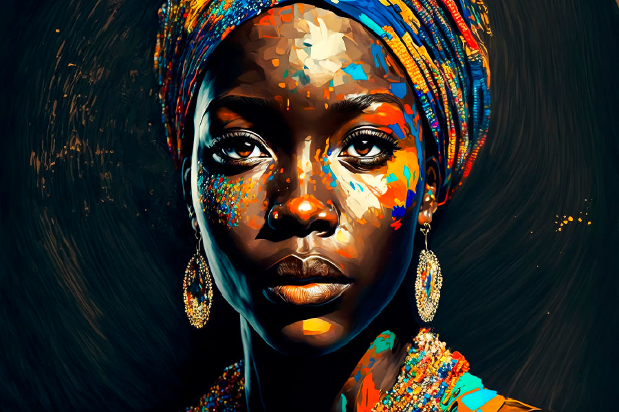 Black Woman Colorful Painting Glass Framed Wall Art, Ready to Hang Quality Print