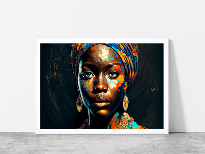 Black Woman Colorful Painting Glass Framed Wall Art, Ready to Hang Quality Print Without White Border White
