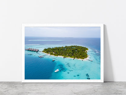 Palm Trees & Sandy Dream Beaches Glass Framed Wall Art, Ready to Hang Quality Print Without White Border White