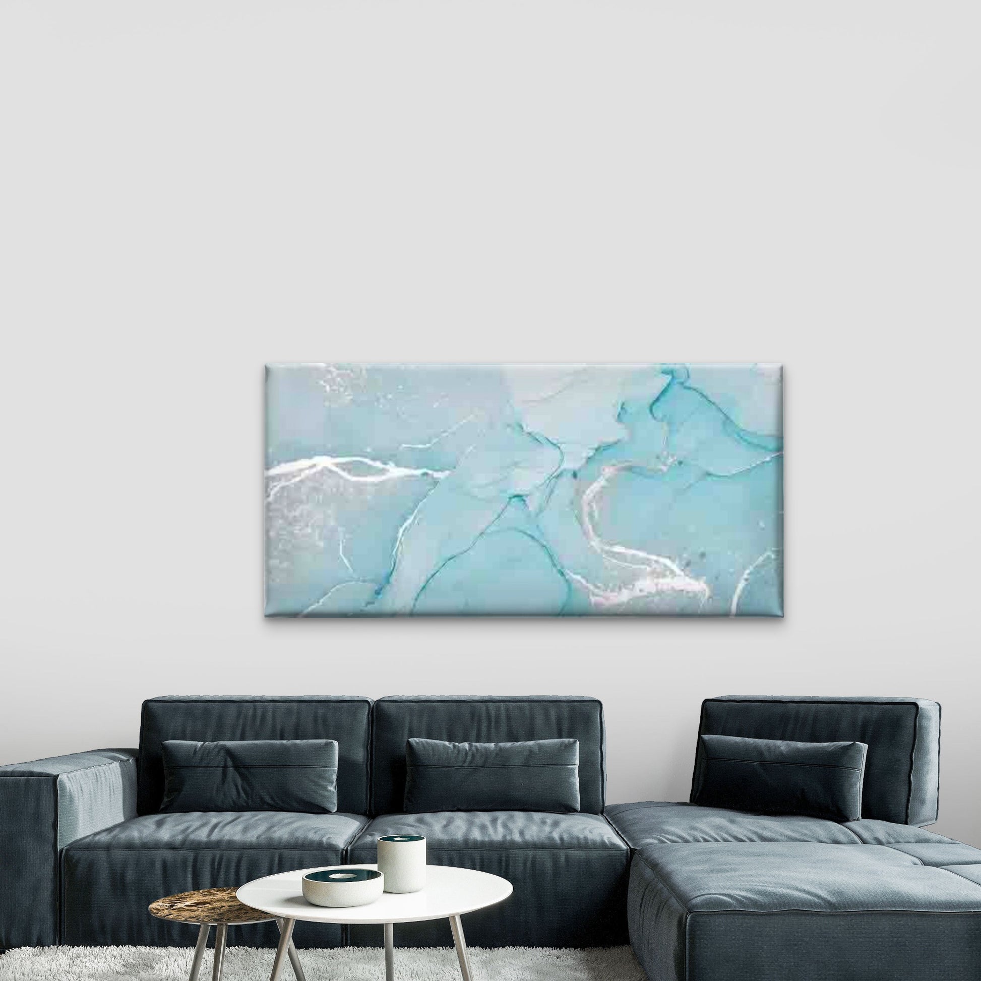 Blue & White Marble Abstract Wall Art Canvas Office Home Room Framed 120x60cm - Bella Home Decor