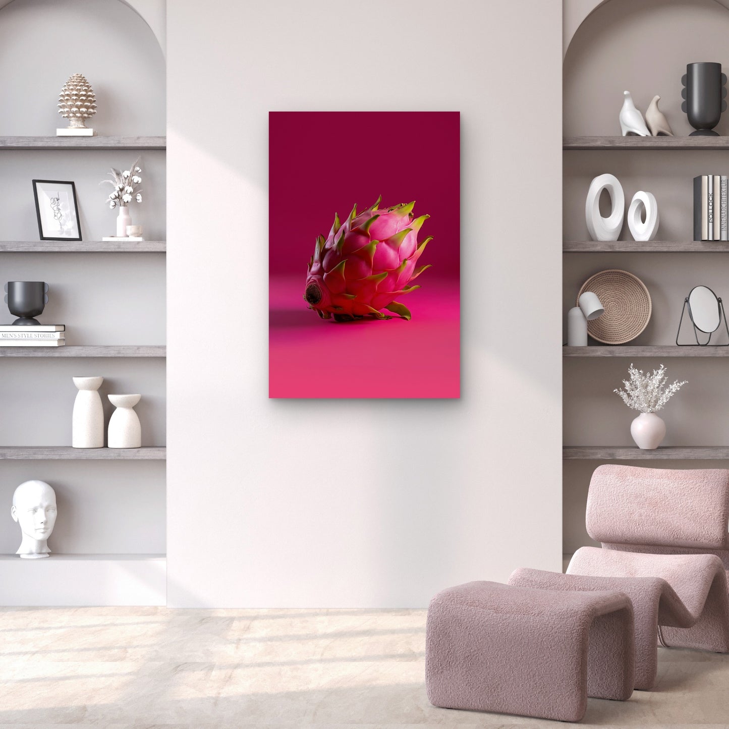 Dragon Fruit on a Pink Background 40x60cm Metal Print Ready to Hang