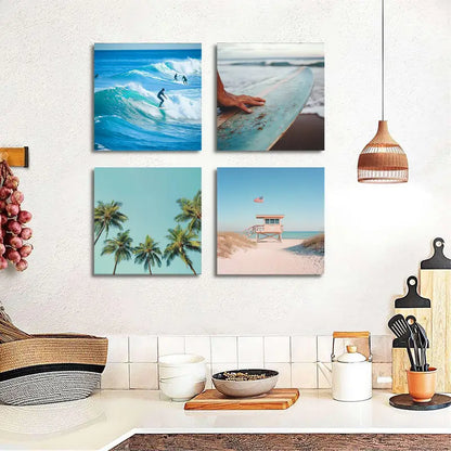4pcs Surfer Lifestyle  Wall Art Canvas Framed
