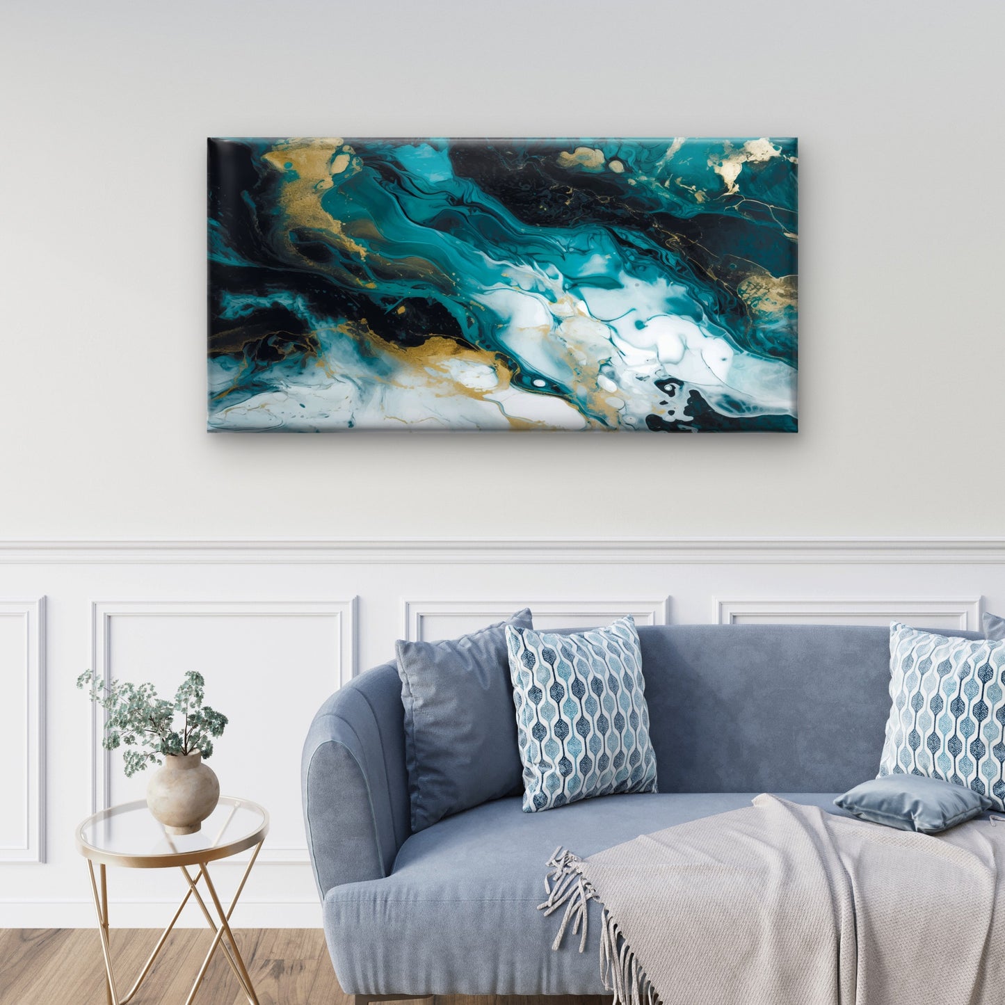 Emerald Gold Liquid Swirl Luxury Wall Art Canvas Office Home Framed 120x60cm