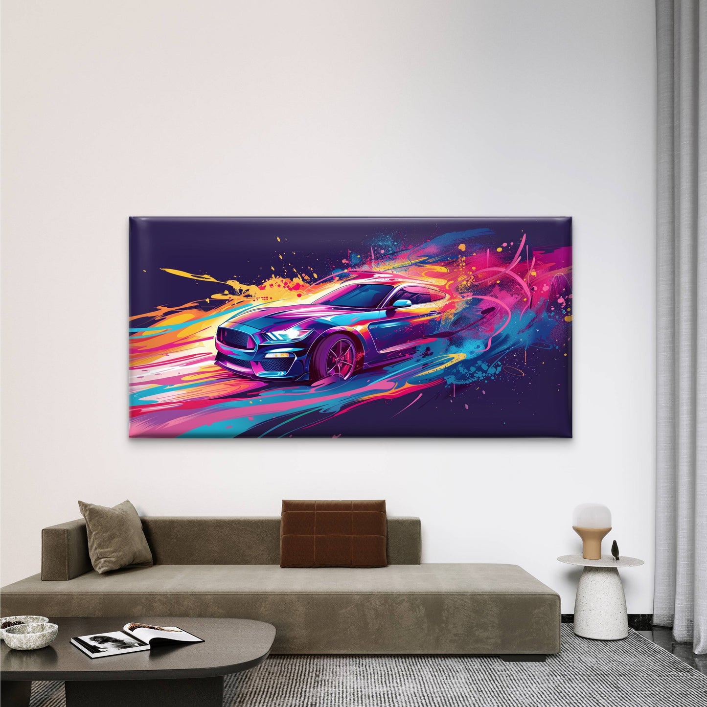 Vibrant Ford Mustang Speed Wall Art Canvas Office Home Room Framed 120x60cm