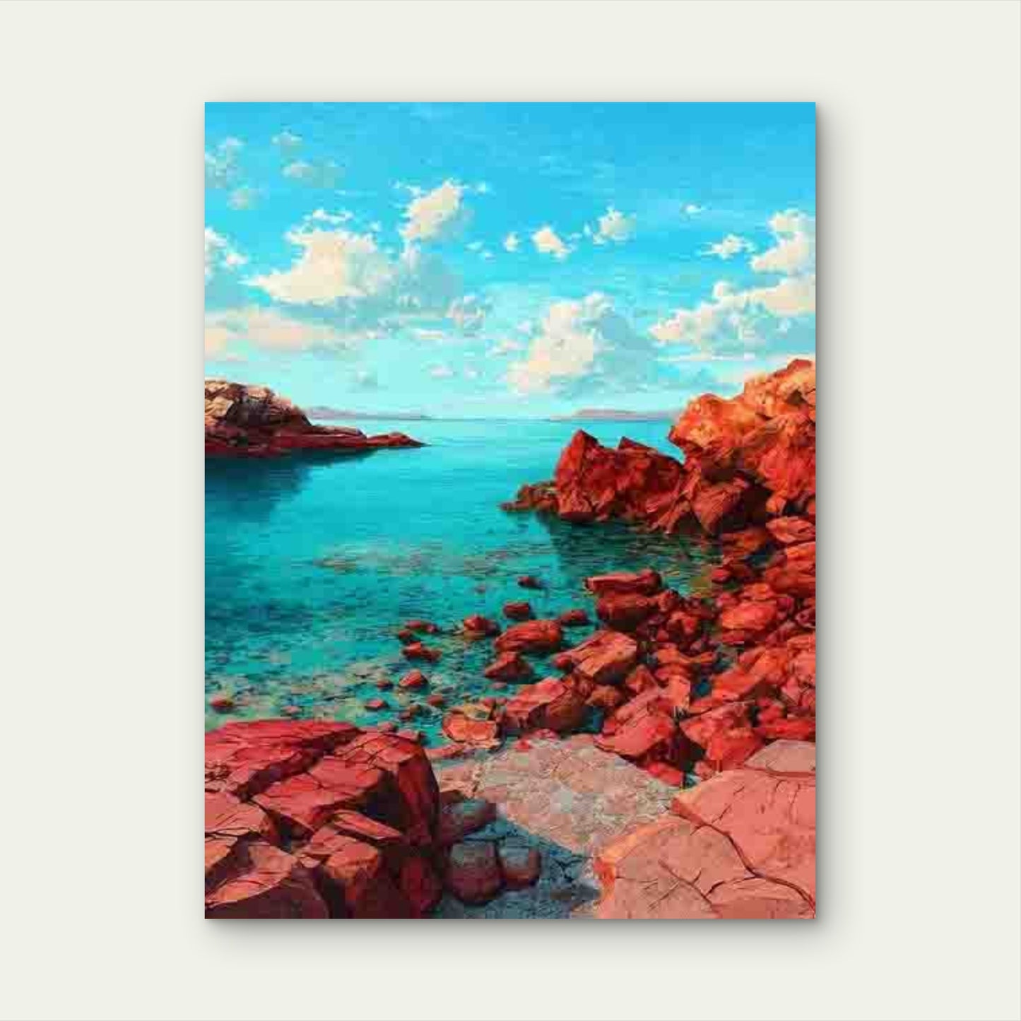 Turquoise Ocean & Red Weathered Rocks 60x90cm Metal Print Ready to Hang