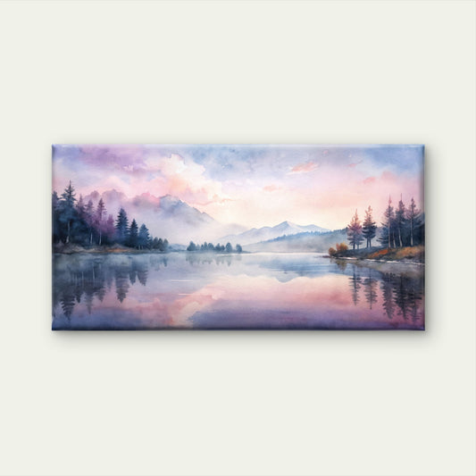 Purple Mountain Lake Reflection Wall Art Canvas Office Home Framed 120x60cm