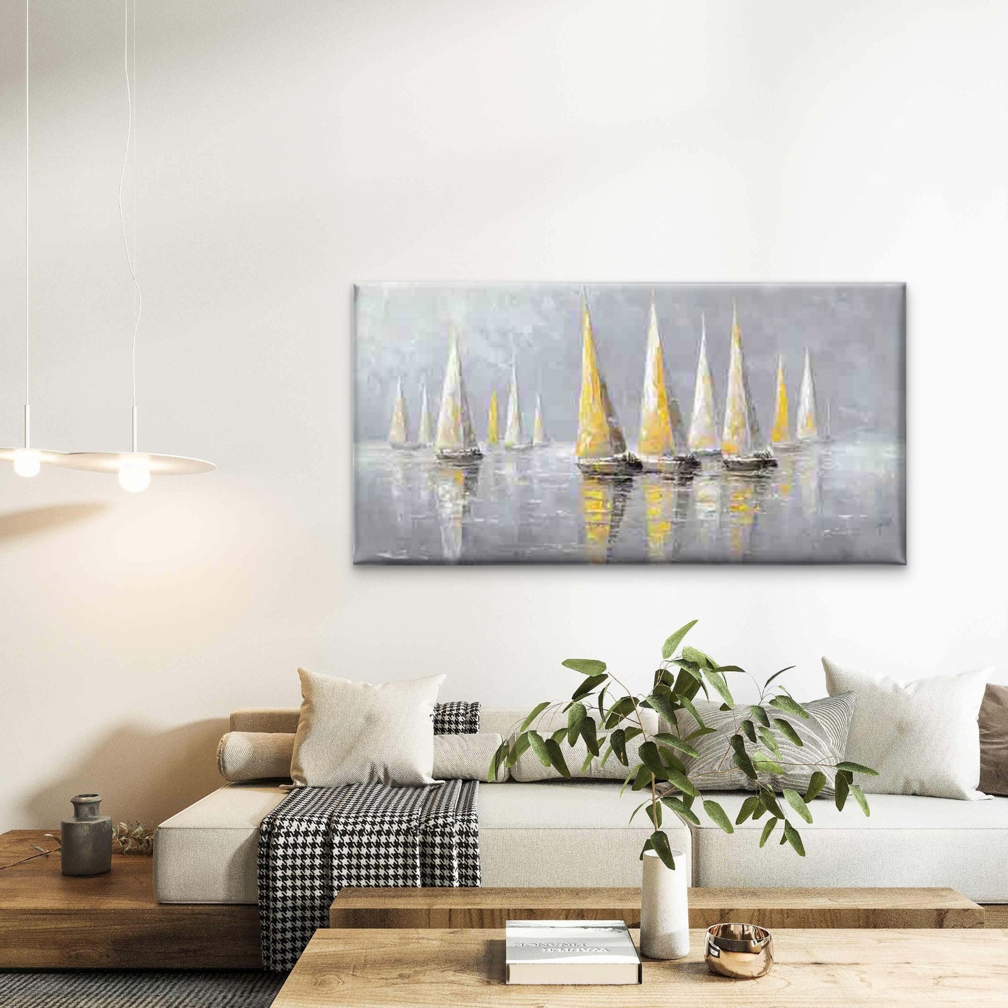 Minimalist Sailboat Painting Wall Art Canvas Office Home Room Framed 120x60cm - Bella Home Decor