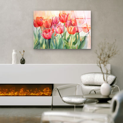 Blushing Pink Tulip Meadow Acrylic Glass Printing Wall Art Australian Made Quality