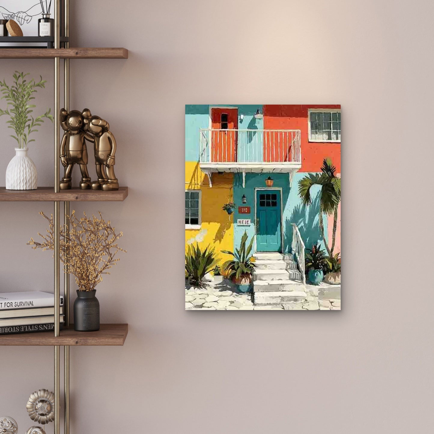 Turquoise Coastal Beach House Painting 60x90cm Metal Print Ready to Hang
