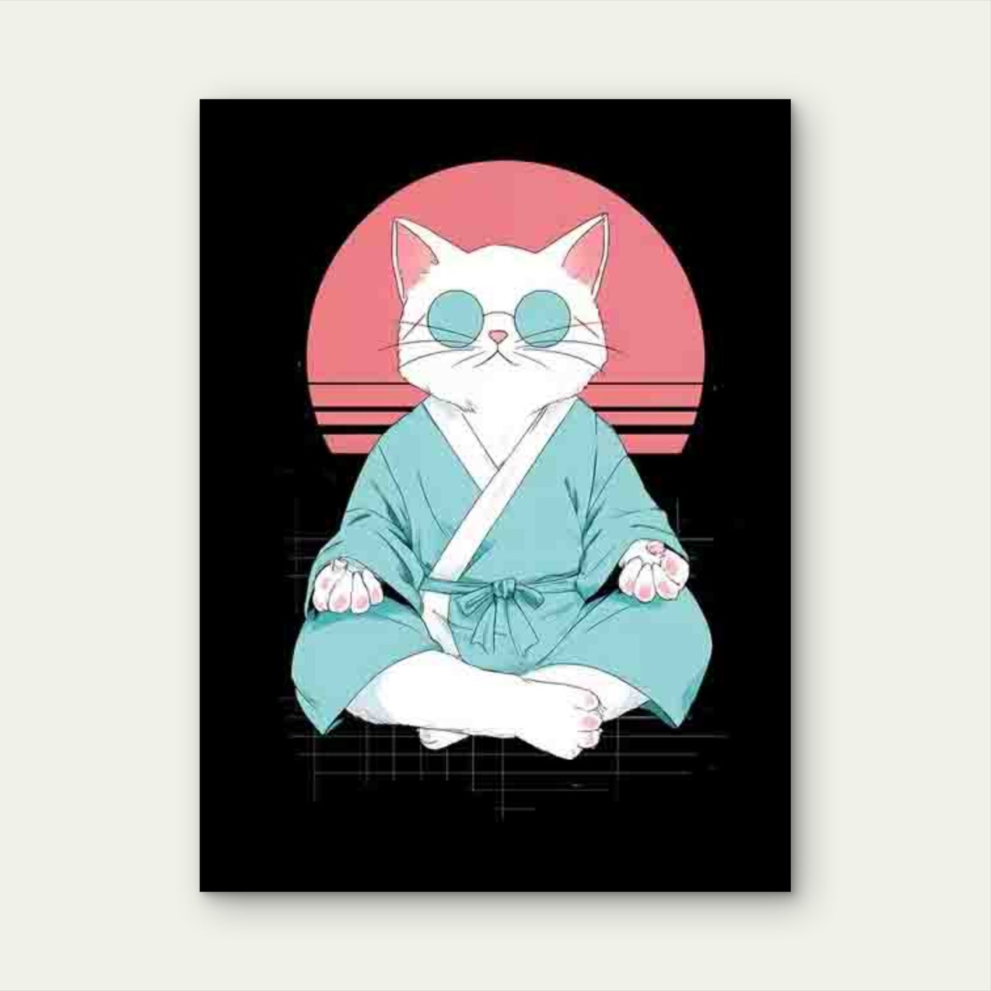 Japanese Meditation Cat in Kimono Yoga 60x90cm Metal Print Ready to Hang