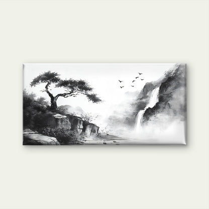 Misty Mountain Waterfall Scene Wall Art Canvas Office Home Room Framed 120x60cm