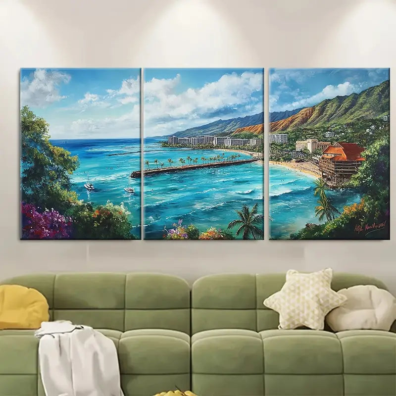 3pcs Vibrant Tropical Beach Scene Metal Print Ready to Hang Art