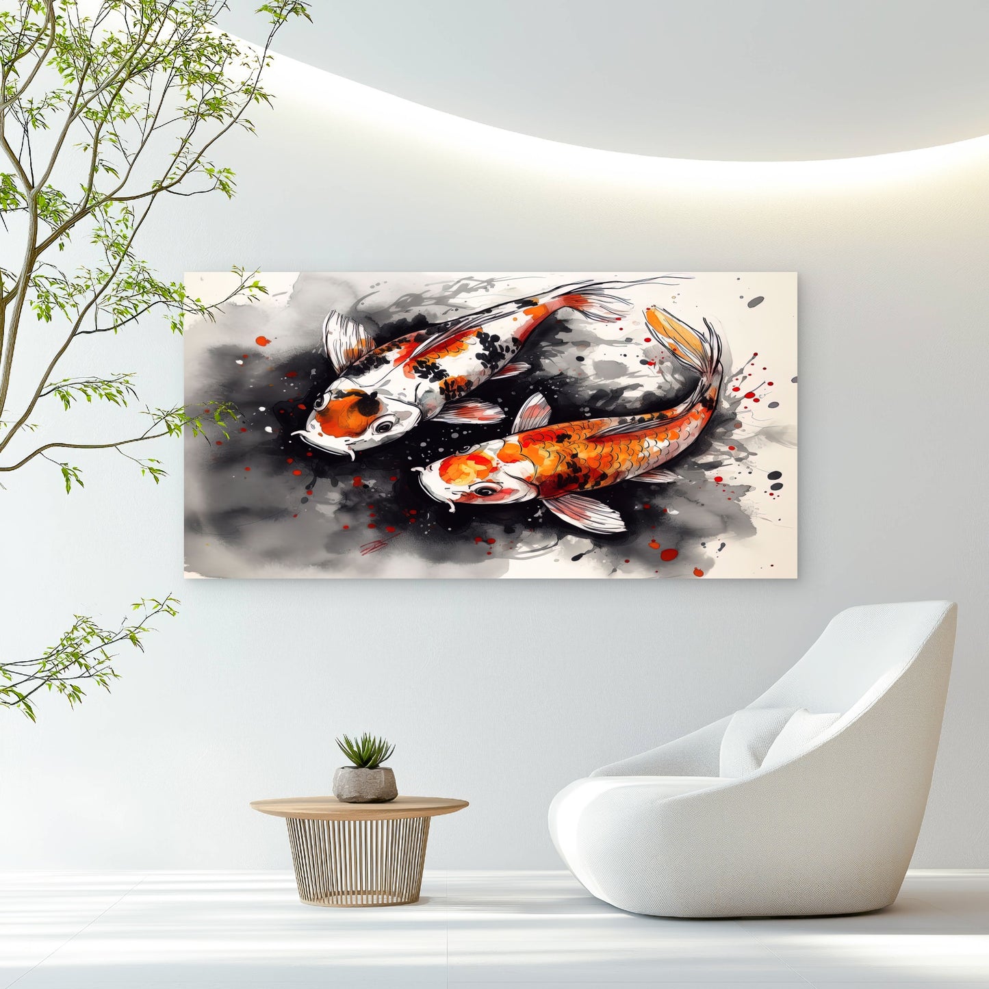 Two Beautiful Koi Fish Wall Art Canvas Office Home Room Framed 120x60cm