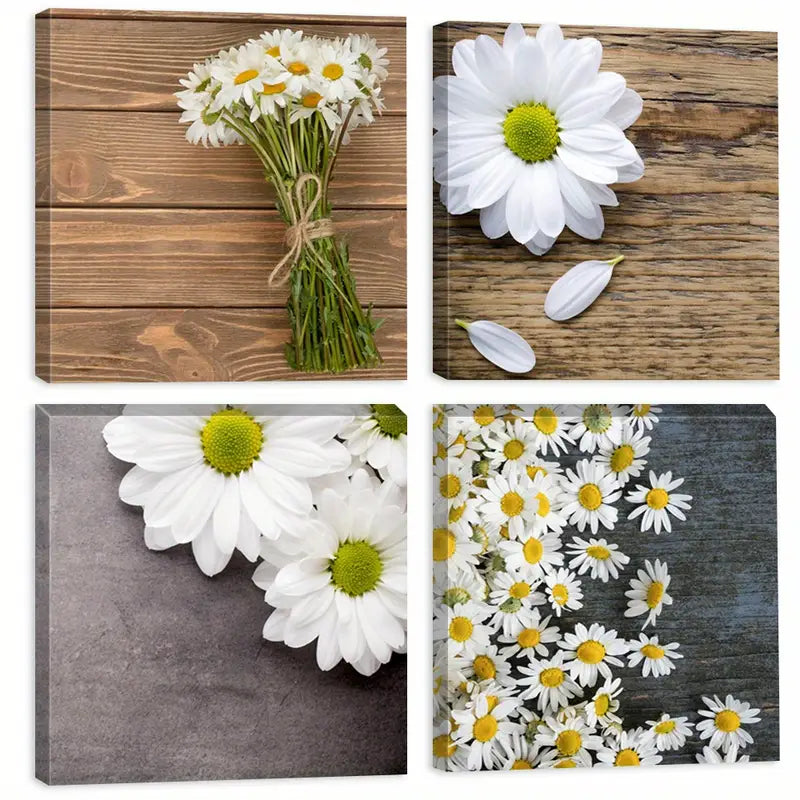 4pcs Flower Bouquet White color    Wall Art Canvas Framed