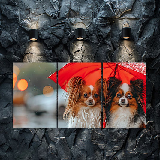 3pcs Two cute papillon dogs Wall Art Set Canvas Framed 40x60cm - High Quality Print 100% Australian Made Wall Canvas Ready to Hang