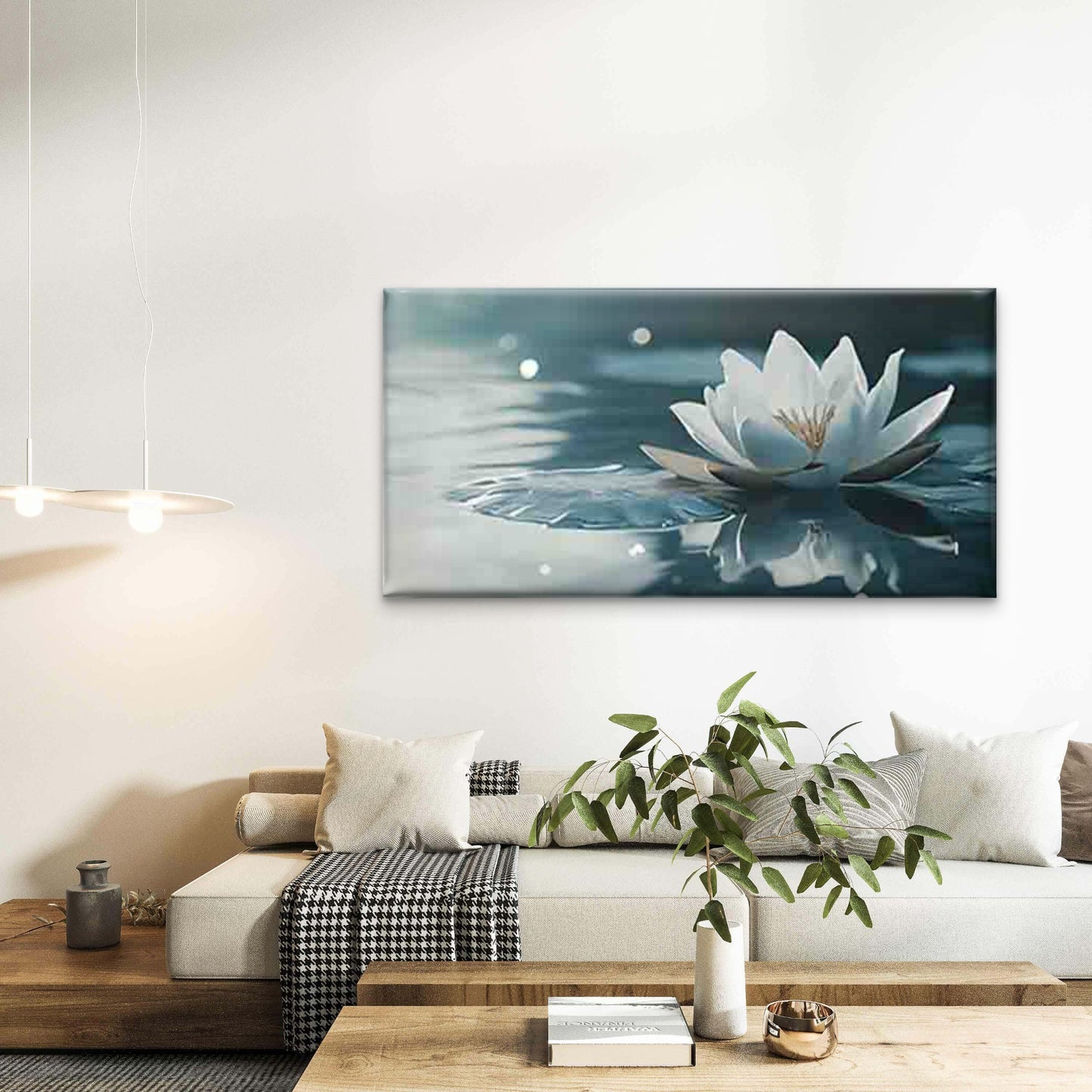 Water Lily Blooms on The Water Wall Art Canvas Office Home Room Framed 120x60cm - Bella Home Decor