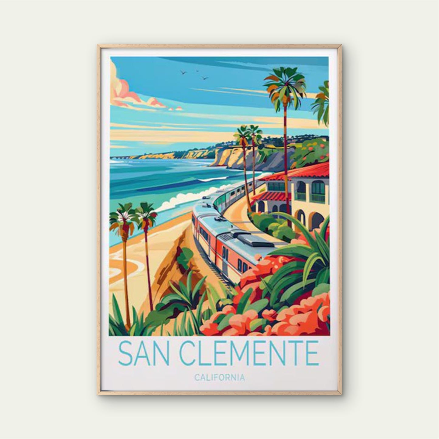San Clemente California, Beach Train Travel Poster Print Wall Art